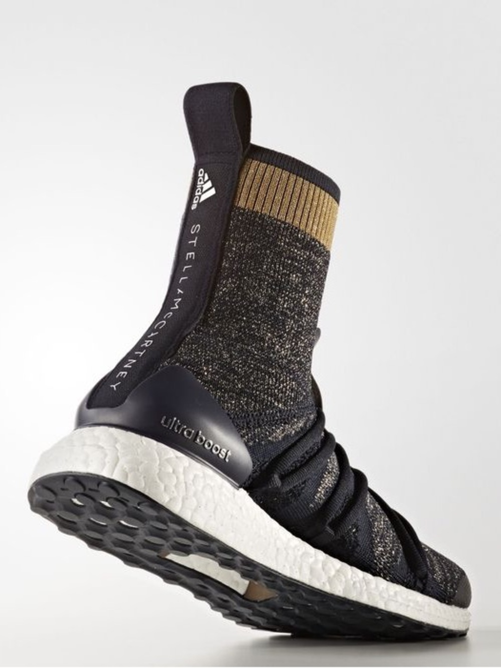 Adidas by Stella McCartney Black and Gold Knit UltraBoost Sock Sneaker
